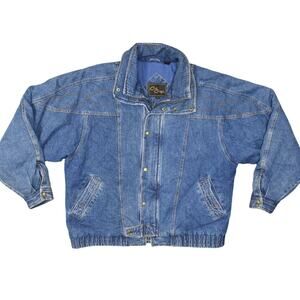 Cal Craft Blue Cotton Bomber Jacket Denim Quilted Lined Men's XL Zip Solid VTG